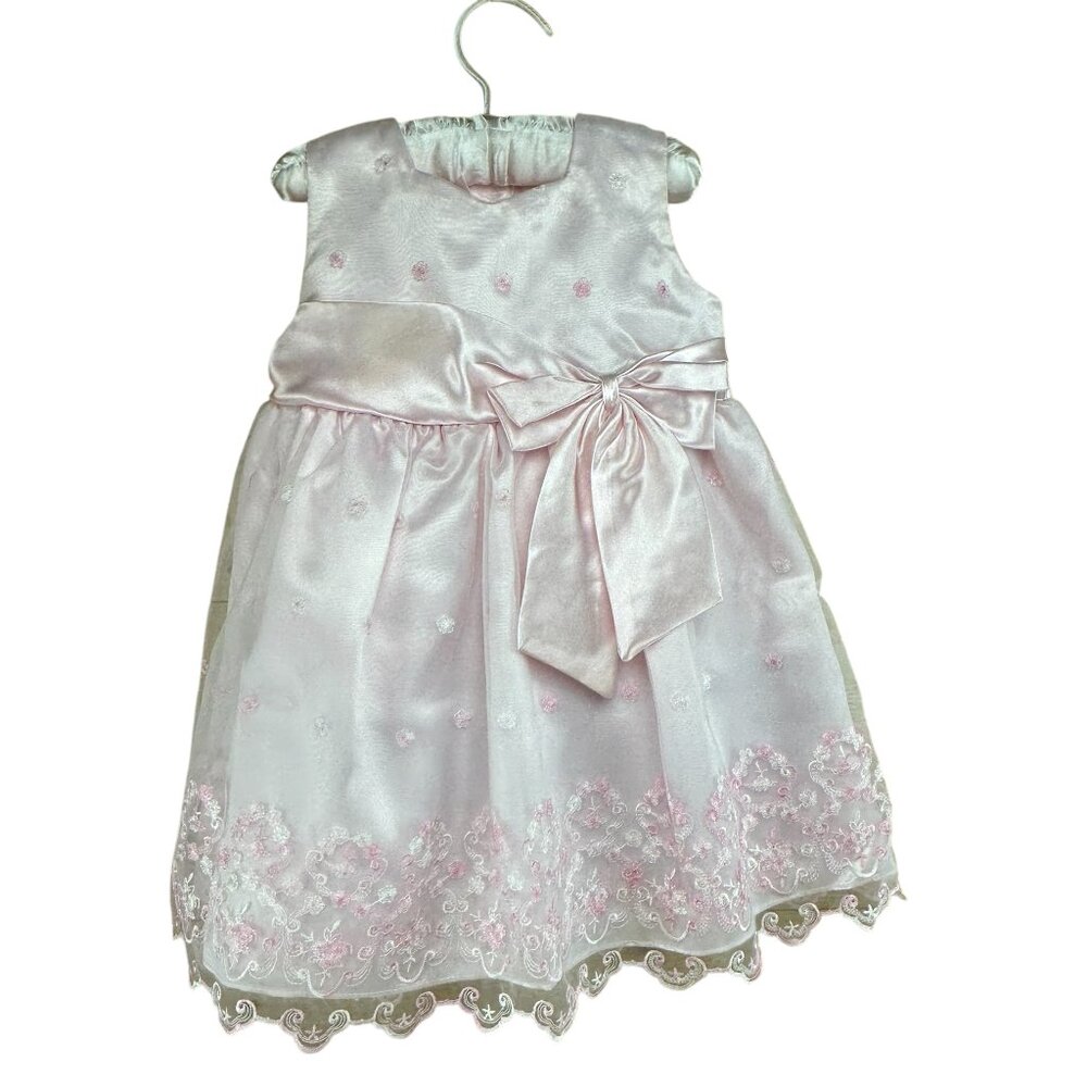 La Princess 24M White/Pink Floral Easter Dress Bow Lace